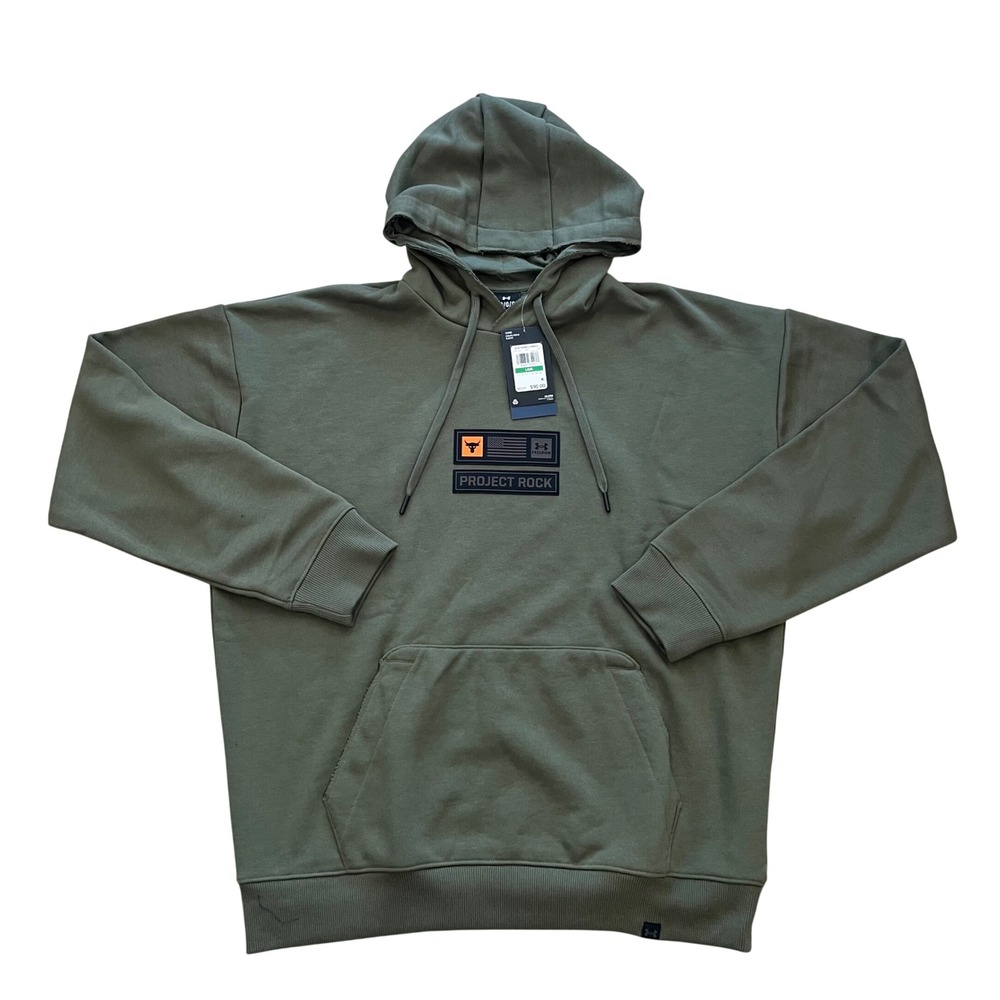 Under Armour Mens Project Rock Veterans Day Heavyweight Hoodie Green 1382154 L